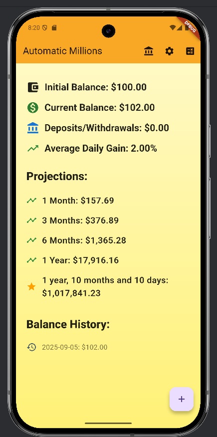 Automatic Millions App Screenshot